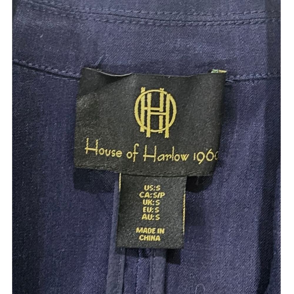 House of Harlow 1960 Blue Linen Cropped Blazer, Wood like Buttons, Sz S - Picture 3 of 10